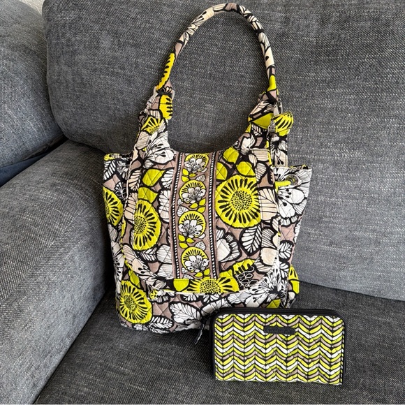Vera Bradley Handbags - Vera Bradley Change it Up Backpack Tote:Wallet Black/Yellow Retired Island Bloom